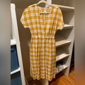 Pact Yellow Checkered Midi Dress